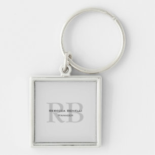 Modern Grey Monogram Manager Add Name Initials Key Ring