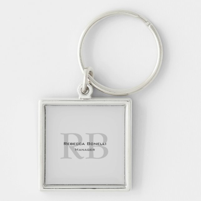 Modern Grey Monogram Manager Add Name Initials Key Ring (Front)