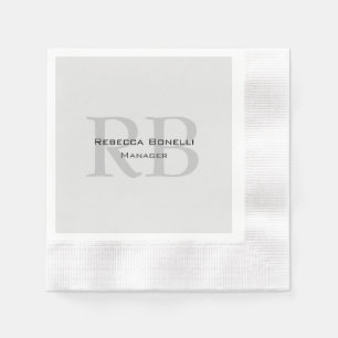 Modern Grey Monogram Manager Add Name Initials Napkin