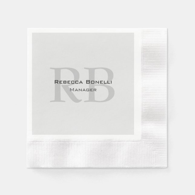 Modern Grey Monogram Manager Add Name Initials Napkin (Front)
