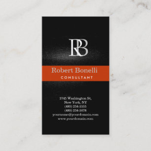 Modern Grey Monogram Orange Stripe Business Card