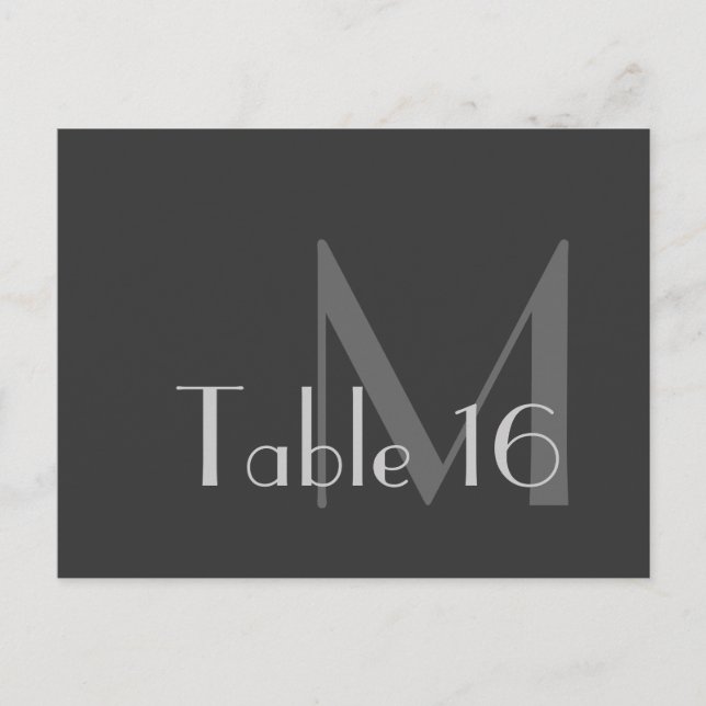 Modern Grey Monogram Table Number Cards (Front)