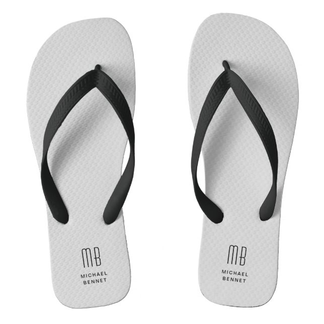 Modern Grey Monogram  Thongs (Footbed)