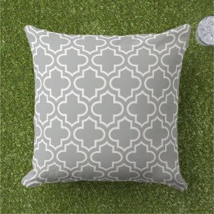 Modern Grey Moroccan Quatrefoil Pattern Cushion