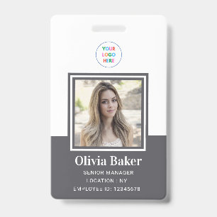 Modern Grey Name Photo Business Logo Employee  ID Badge