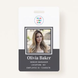 Modern Grey Name Photo Business Logo Employee  ID Badge