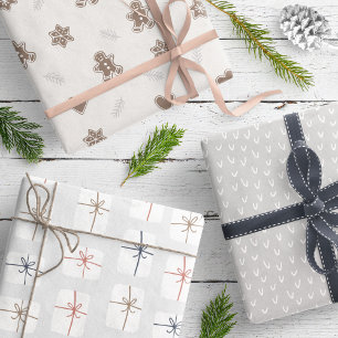 Modern Grey Neutral Gingerbread Pattern Wrapping Paper Sheet