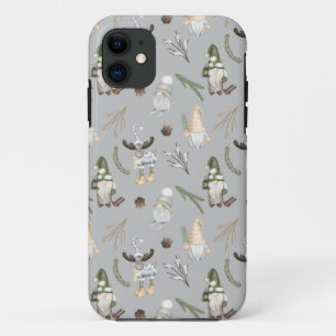 Modern Grey Neutral Gnome Christmas Pattern iPhone 11 Case