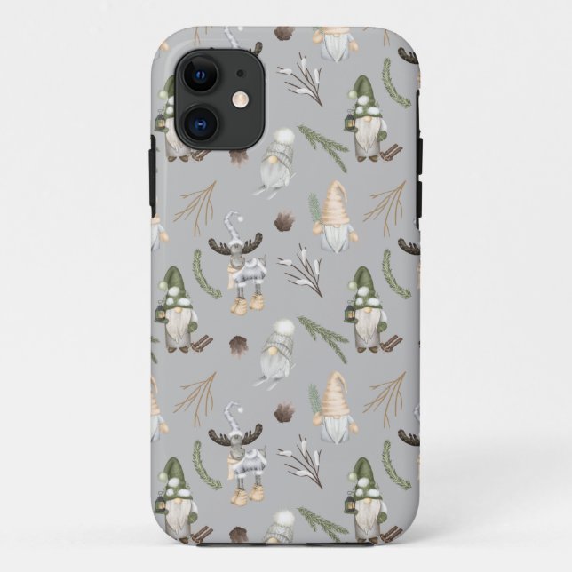Modern Grey Neutral Gnome Christmas Pattern Case-Mate iPhone Case (Back)