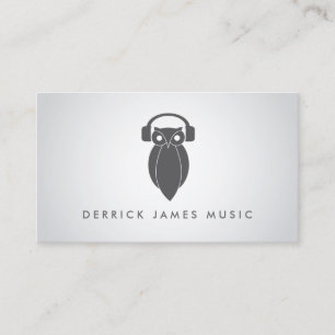 Modern Grey Night Owl Logo DJ, Band, Musician Business Card