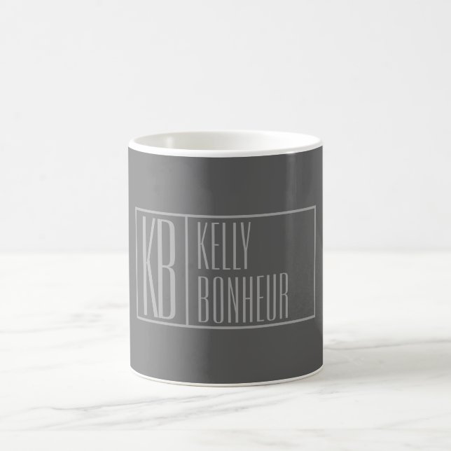 Modern, Grey on Dark Grey, Initials & Name Logo Coffee Mug (Center)