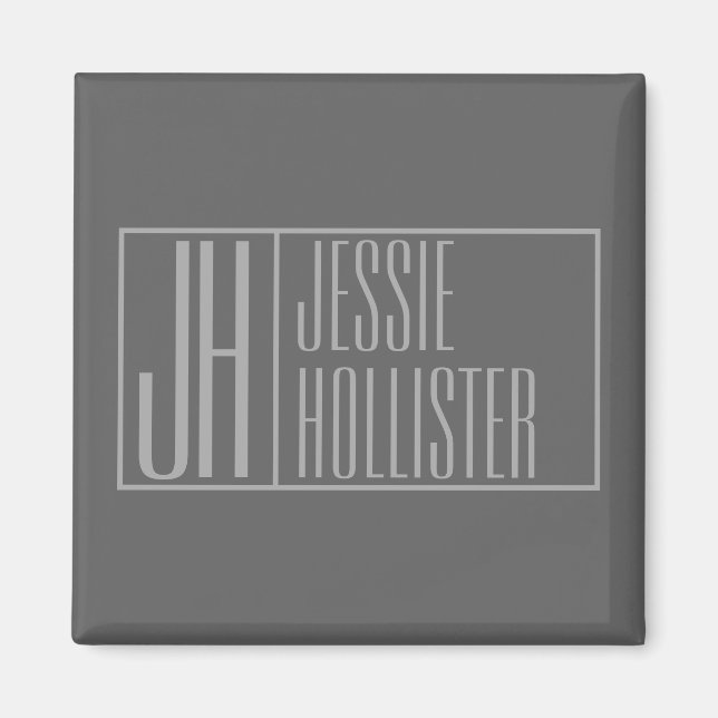 Modern, Grey on Dark Grey, Initials & Name Logo Magnet (Front)