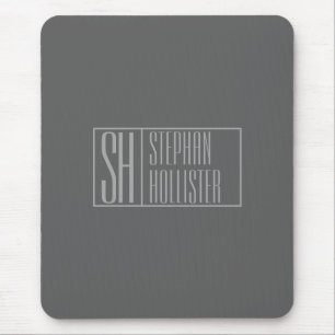 Modern, Grey on Dark Grey, Initials & Name Logo Mouse Pad