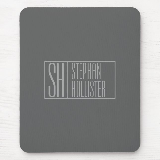 Modern, Grey on Dark Grey, Initials & Name Logo Mouse Pad (Front)