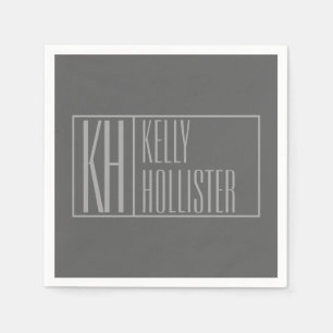Modern, Grey on Dark Grey, Initials & Name Logo Napkin