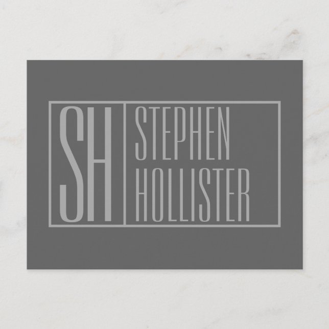 Modern, Grey on Dark Grey, Initials & Name Logo Postcard (Front)
