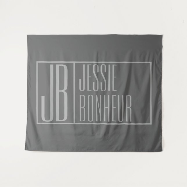 Modern, Grey on Dark Grey, Initials & Name Logo Tapestry (Front (Horizontal))