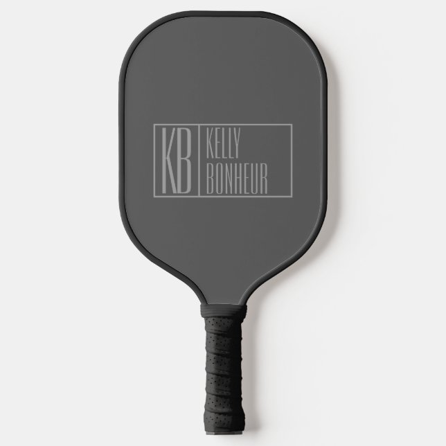 Modern, Grey on Dark Grey, Initials & Name Pickleball Paddle (Front)
