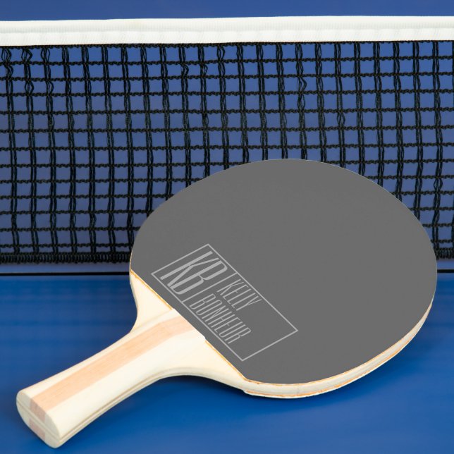 Modern, Grey on Dark Grey, Initials & Name Ping Pong Paddle (Insitu)