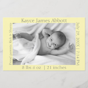 Modern Grey on Pastel Yellow Birth Scrapbook Paper