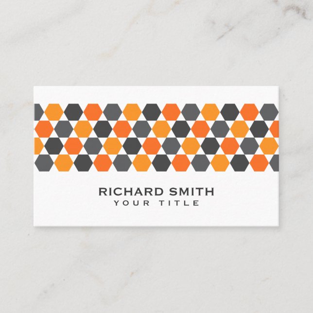 Modern grey orange blue hexagon border business card (Front)
