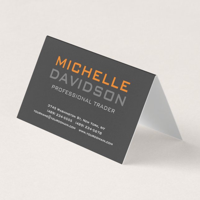 Modern Grey Orange Bold Text Minimalist Elegant Business Card (Front)