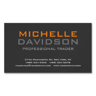 Modern Grey Orange Bold Text Minimalist Elegant Magnetic Business Card