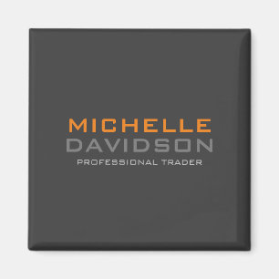 Modern Grey Orange Bold Text Minimalist Name Magnet