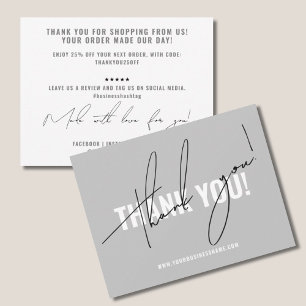 Modern grey packaging insert thank you card
