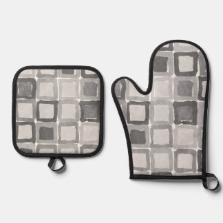 Modern Grey Painted Patches  Oven Mitt & Pot Holder Set