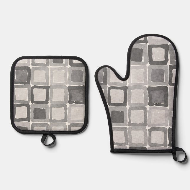 Modern Grey Painted Patches  Oven Mitt & Pot Holder Set (Front)