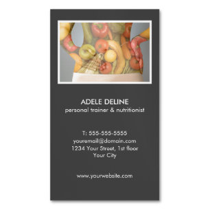 Modern Grey Personal Trainer and Nutritionist Magnetic Business Card