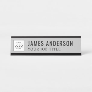 Modern Grey Personalised Business Logo Desk Name Plate