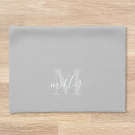 Modern Grey Personalised Family Name Monogram Tea Towel<br><div class="desc">Custom-designed modern grey kitchen hand towel featuring personalised family name monogram in modern hand calligraphy.</div>