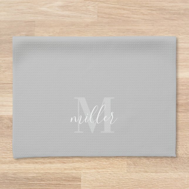 Modern Grey Personalised Family Name Monogram Tea Towel (Creator Uploaded)