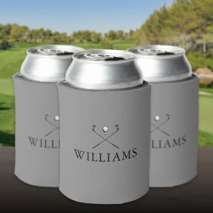 Modern Grey Personalised Name Golf Clubs Can Cooler