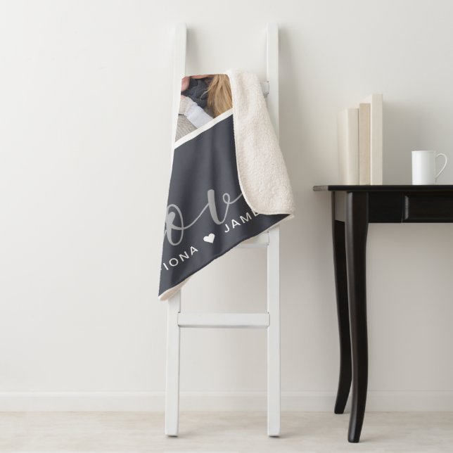 Modern Grey Photo Collage Love Personalised Large Sherpa Blanket (In Situ)