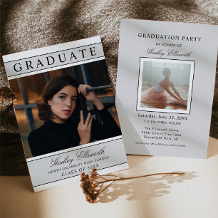 Modern Grey Photo Graduation Party Minimal Invitation