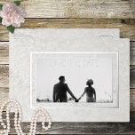 Modern Grey Photo Wedding Save the Date Foil Holiday Postcard<br><div class="desc">This beautiful save the date silver foil postcard design features a soft grey marbled background with your photo in the centre. The silver foil text appears on top of your photo,  with a floating white text box surrounded by two foil frames. Created by Simply Farmhouse Press.</div>