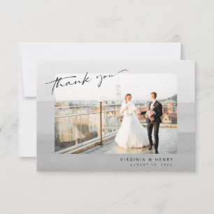 Modern Grey Photo Wedding Thank You Card