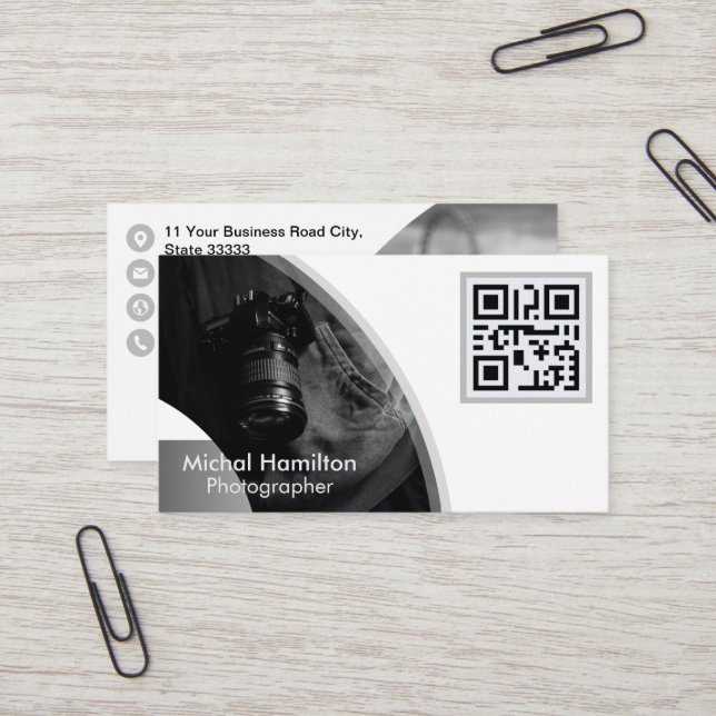 Modern Grey Photographer Business Card (Front/Back In Situ)