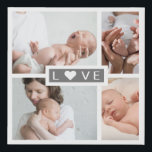 Modern Grey Photos Love Faux Canvas Print<br><div class="desc">Modern faux canvas print with off centre photos in a grid and the word "love" overlaying modern grey rectangle block. If you need this design in a different size,  please message me.</div>