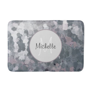 Modern Grey Pink Abstract Circles Monogram Bath Mat
