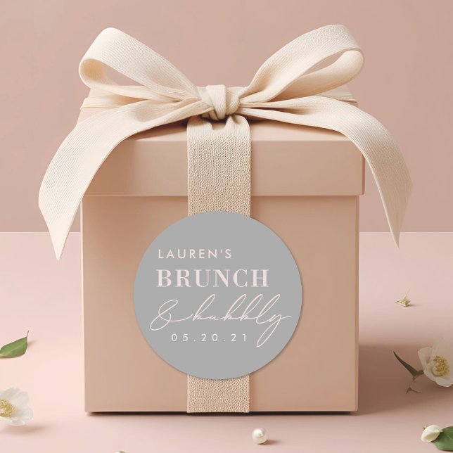 Modern Grey Pink Brunch and Bubbly Bridal Shower Classic Round Sticker (Creator Uploaded)