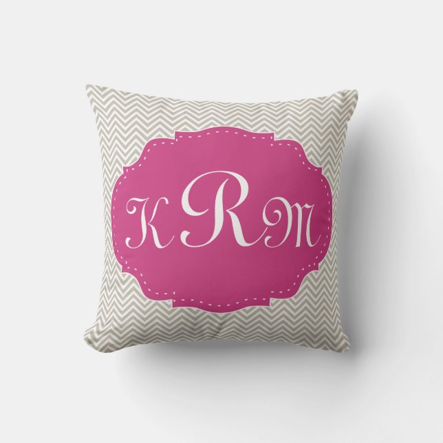 Modern Grey & Pink Monogram Cushion (Front)