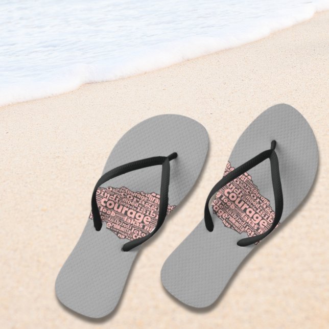 Modern Grey & Pink Torn Layer  Courage Typography Thongs (Modern Grey & Pink Torn Layer Courage Typography Flip Flops)