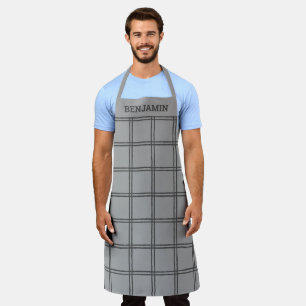 Modern Grey Plaid Lines Personalised Dad Cook Apron