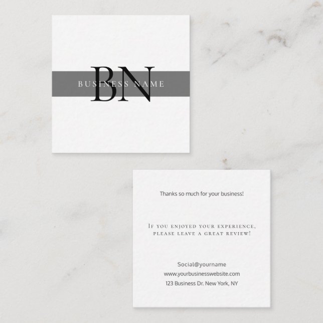 Modern Grey Professional Monogram Thank You Card (Front/Back)