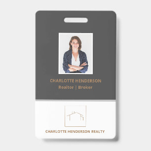 Modern Grey Real Estate Agent Photo ID Badge