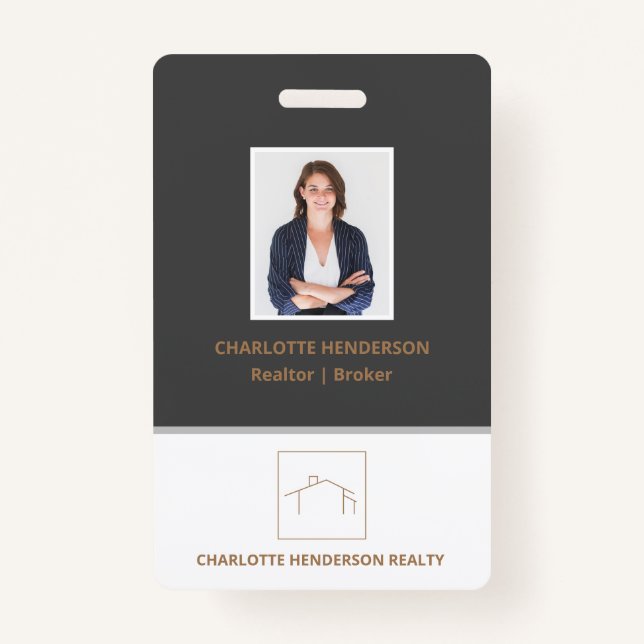 Modern Grey Real Estate Agent Photo ID Badge (Front)